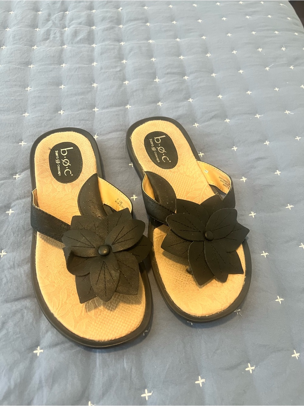 b.o.c. Black Floral Slide Sandals with Cushioned Footbed